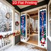 2D Flat - 2pcs 2D Flat Spanish Merry Christmas Theme, 30.48X179.83 cm Polyester Door Couplets, Rudolph Reindeer And Cartoon Snowman Design, Suitable f