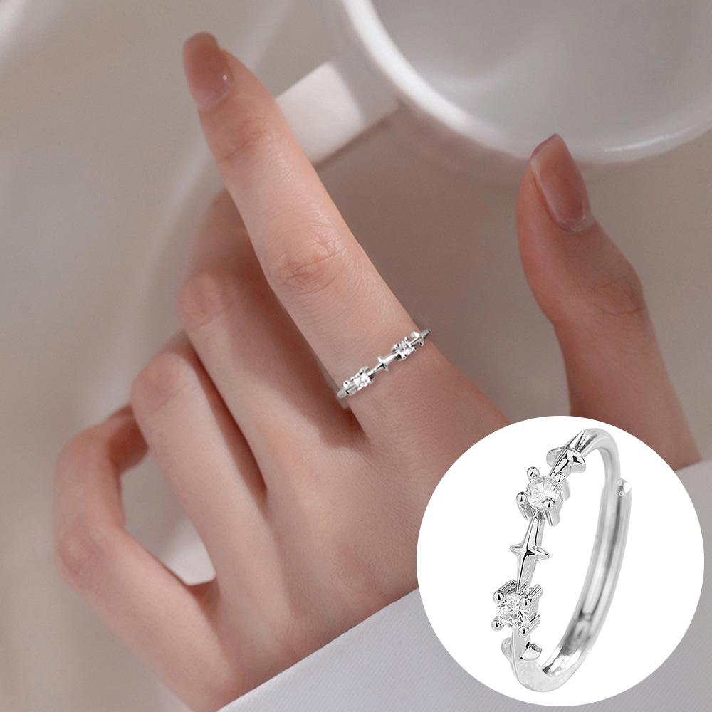 Exquisiter offener Goldring: Japanischer & Koreanischer Stil, Dünnes Band mit Diamanten besetzt, Stapelbarer & Eleganter Fingerschmuck