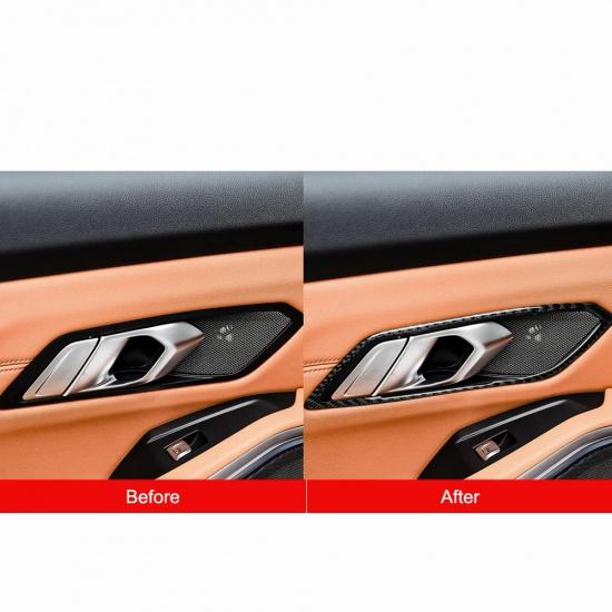4PCS Carbon Fiber Car Door Handle Frame Cover Stickers Decoration Accessories For BMW 3 Series G20 G28 325li 330d 335 -20