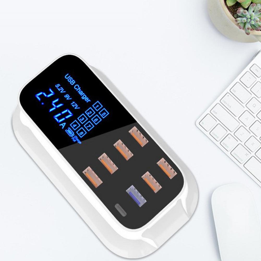 8 Port USB Phone Charger with Type C Intelligent Digital Display for QC3.0