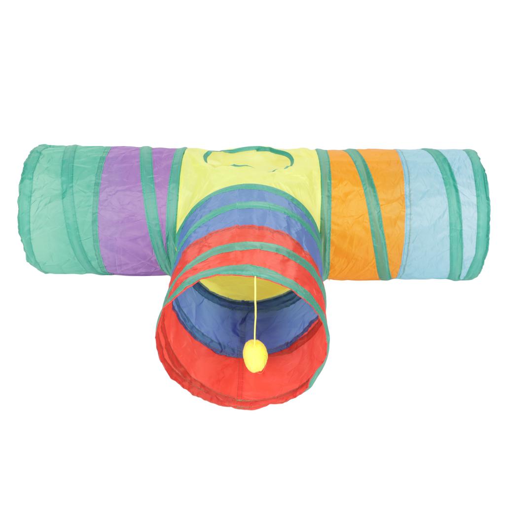 3 Way Cat Tunnel Collapsible Cat Tube Toy with Hanging Plush Ball for Rabbits Kittens and Dogs