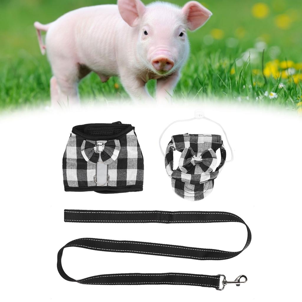 Pet Prase Vesta Postroj Šaty s Vodítkem a Čepicí Prasata Únikuvzdorný Chodící Popruh Postroje(Černá Bílá M)