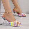 New High Heels Fashion Versatile Featured Women Sandals Pattern Design Advanced Shoes Women Square Head Trendy Classic Slippers