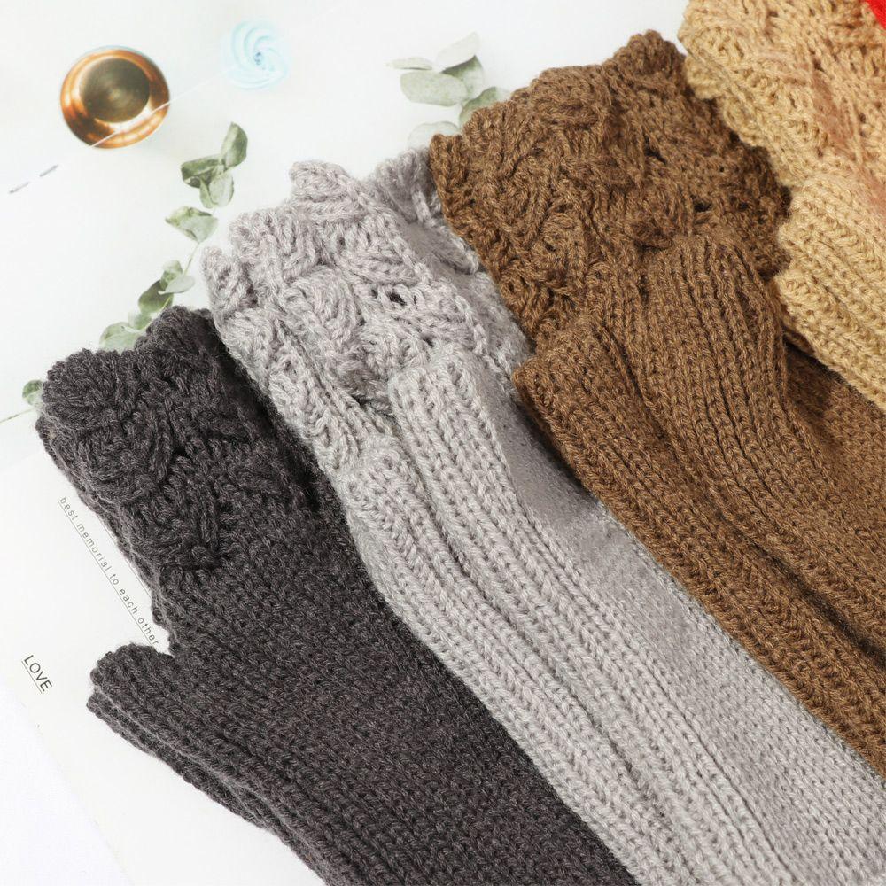 Women Girls Elastic Candy Color Arm Warmers Fingerless  Mittens Thick Warm Knitted Gloves