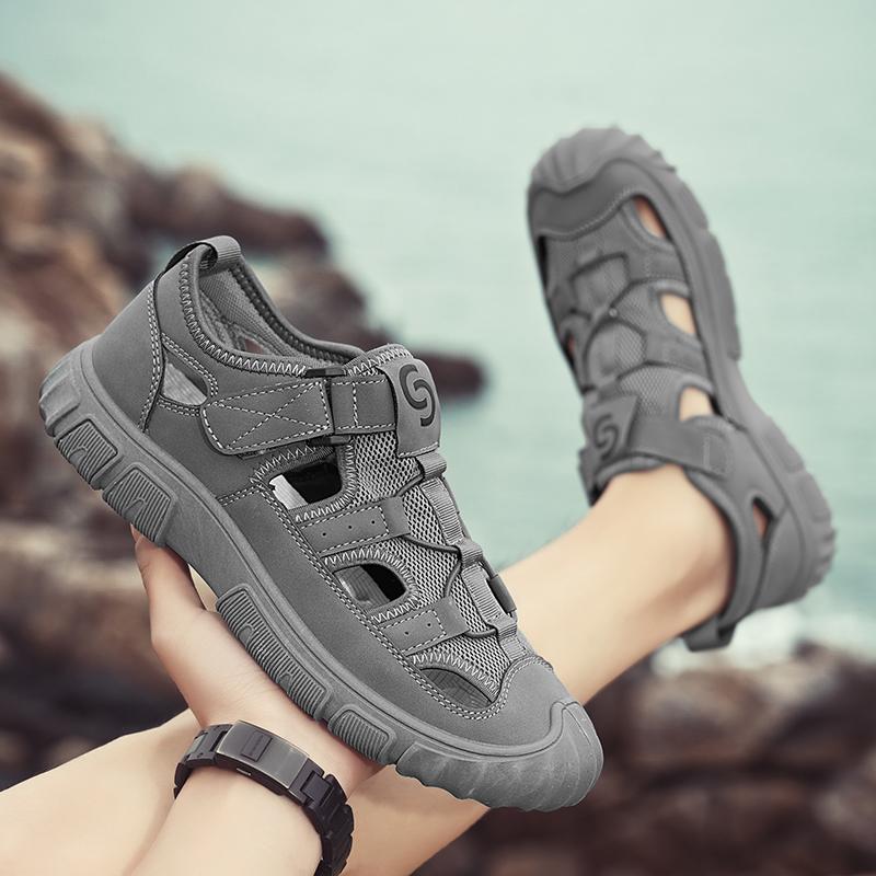 Outdoor men's summer mesh sandals, non slip hiking travel hiking shoes men's Roman shoes beach wading shoes casual sports shoes