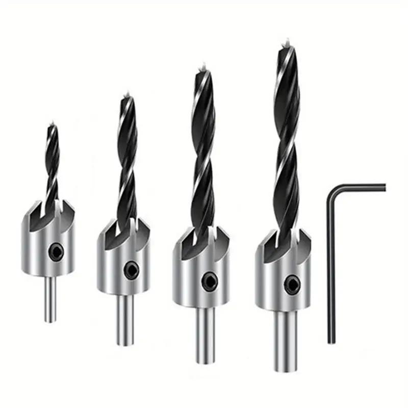4pcs Three Pointed Woodworking Counterbore Drill 3-10mm Reaming Drill Screw Chamfering Drill Bit Hole Opener Tool Set