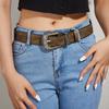European And American Style Brown Textured Unique Pin Buckle Belt With Special Printed Floral Pattern Unisex 103cm