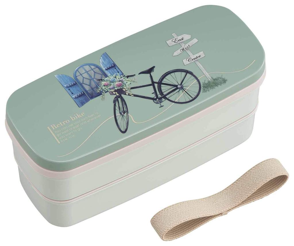 OSK Retro Bike Lunch 340ml with Lunch Compact Silver Ion Made In Dishwasher Two-Tier Box, + 300ml, Chopsticks, Dividers, Belt, Storage, Charging,