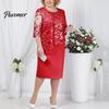 Plus Size Party Sheer Half Sleeve Floral Lace Layered Mother of Bride Midi Dress