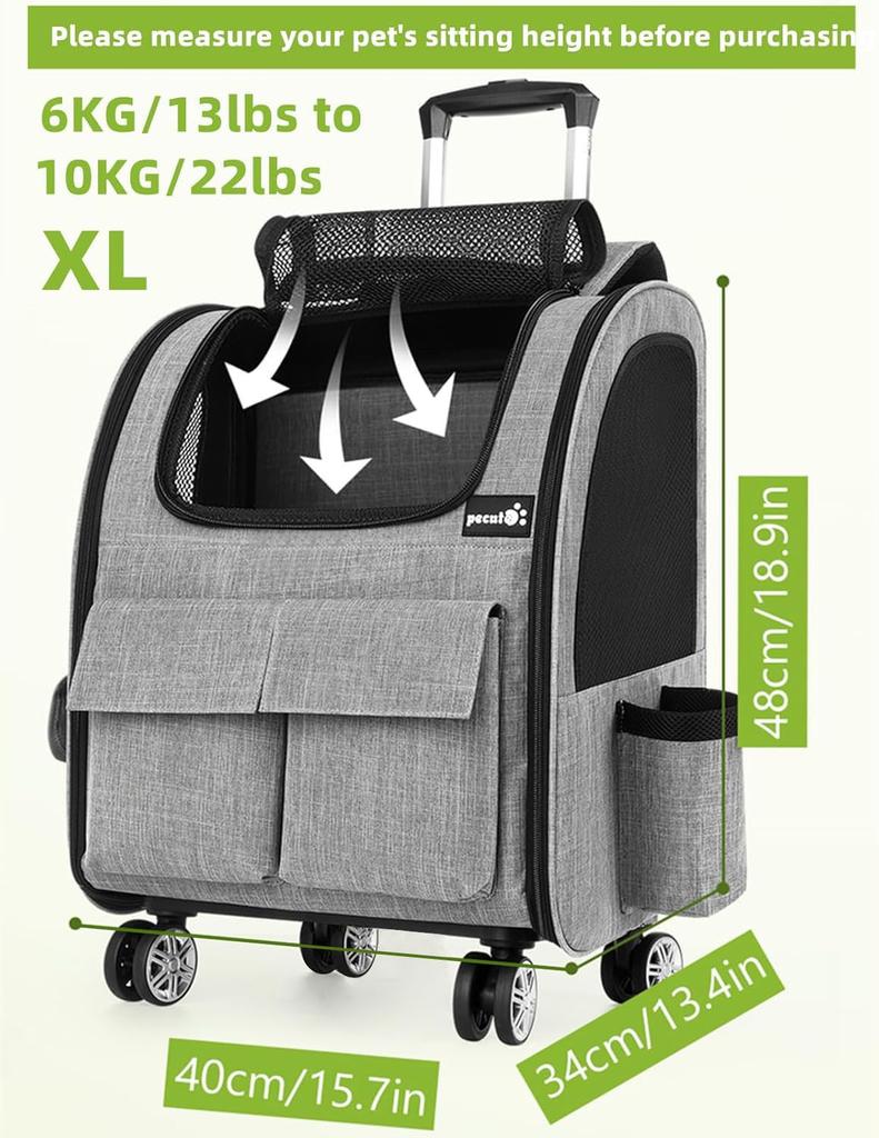 Pecute Pet Carrier Backpack Pet Carrier with Casters for Cat Carrier 3 Small Pet Carrier Removable For Going To the Disaster Evacuation Carrier Cats,