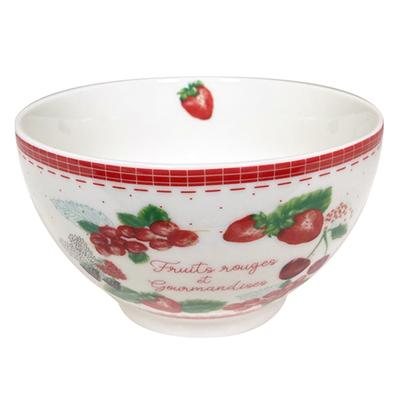[R6563] - Miska porcelánová 'Červené ovocie a pochúťky' červená biela - 13x7 cm (48 cl)