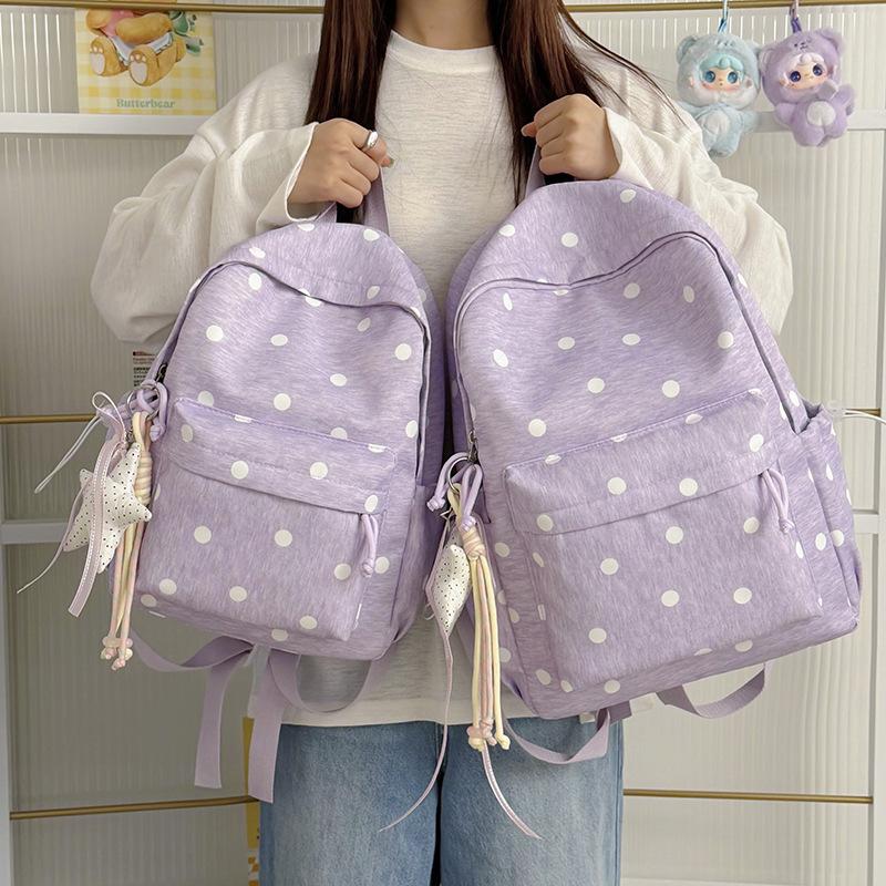 Schoolbag Cherry Blossom Pink Polka Dot School Bag Girls Junior High School Ins Niche High Value High School Student Backpack Large Capacity Fashion