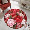 Vivid Red Peony Round Rug, Non-Slip Anti-Shedding Carpet for Living Room, Bedroom, Office Polyester Decor