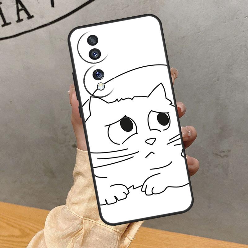 Funny Cute Cat Line Art Case For Honor Magic 8 5 6 7 Lite 200 400 Pro 50 70 90 X8c X8b X9a X9b X9c X9d Win RT Cover