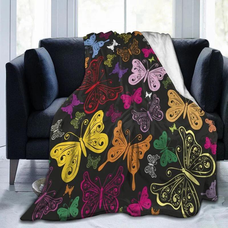 Butterfly Throw Blanket Smooth Lightweight Soft Print  for Travelling Camping Gift Kid Adult Flannel Fleece  Queen