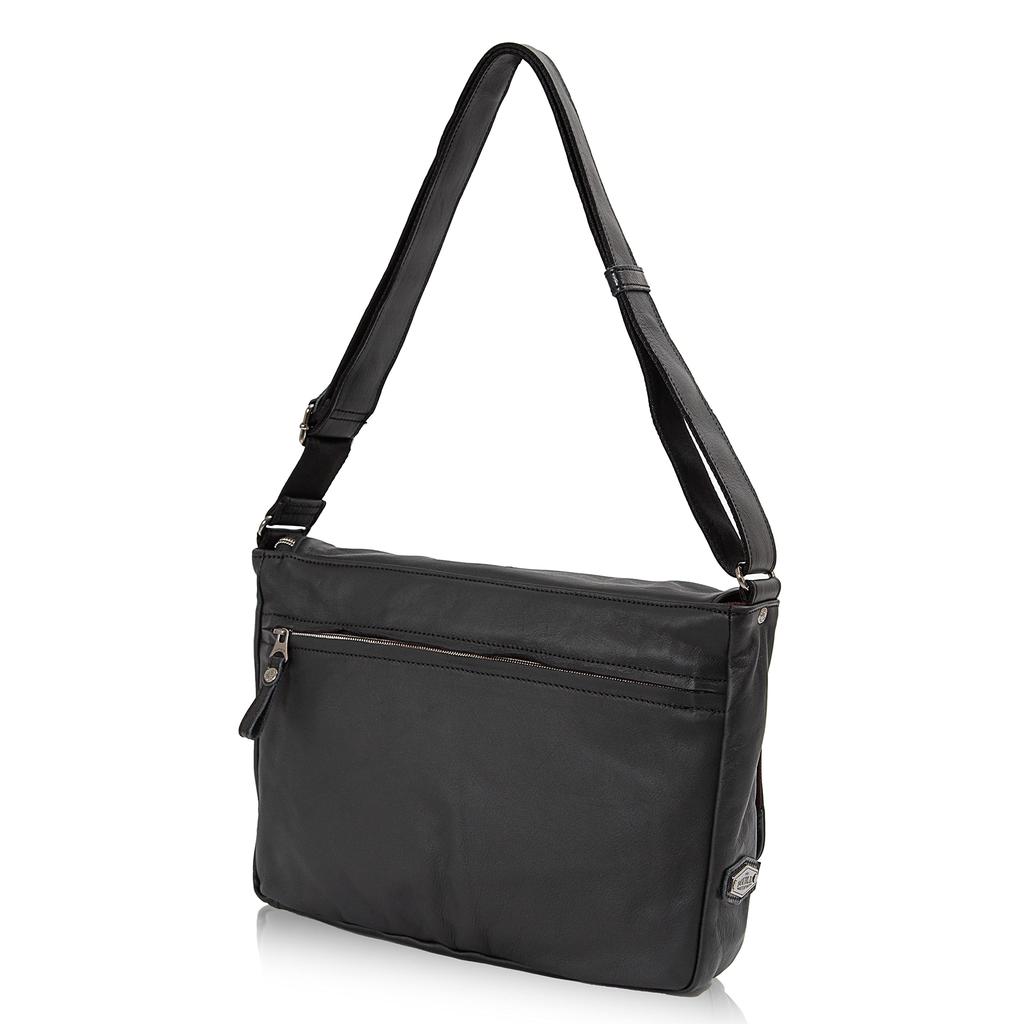 Doubles Crossbody Genuine Leather Shoulder A4 Black Men's Bag, Size, VWE-1926,