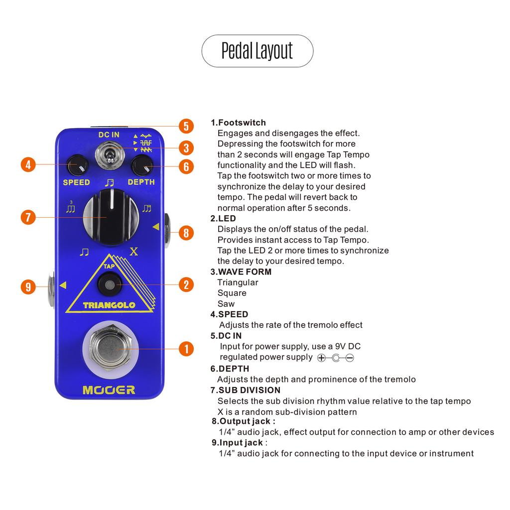 Mooer Triangolo Digital Tremolo Pedál pro elektrickou kytaru Efektový pedál True Bypass Micro Series Compact