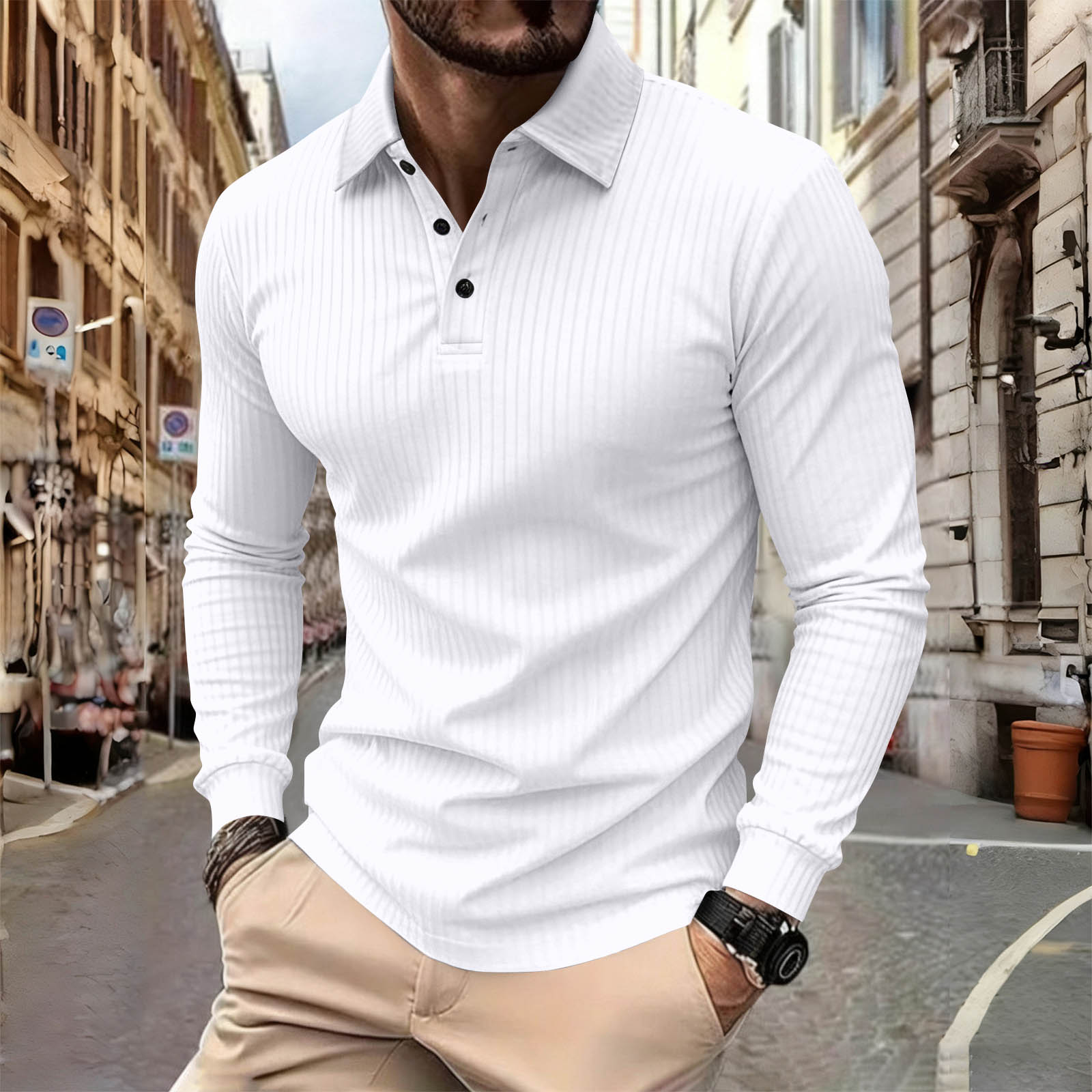 

Men s Single,Breasted Lapel Long,Sleeved Casual Sports Long,Sleeved Top XXXL білий