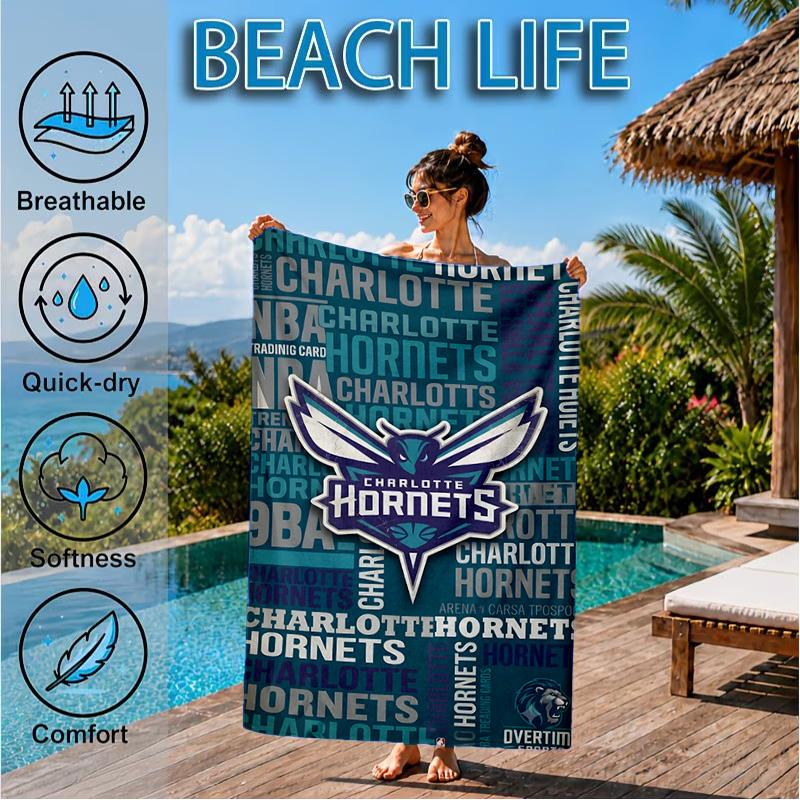 Charlotte-Hornets Logo Beach Towel, Microfiber Beach Towel, Perfect For Pool, Beach, Travel, Home Decor Beach Party Fan gifts