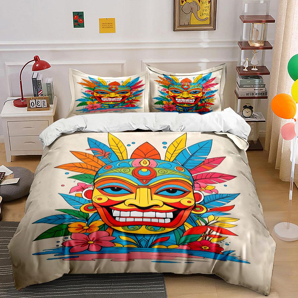 Colorful tribal mask design. Bedding sets Duvet cover sets Duvet covers Pillowcases(1*Duvet Cover 2*Pillowcases without duvet insert)