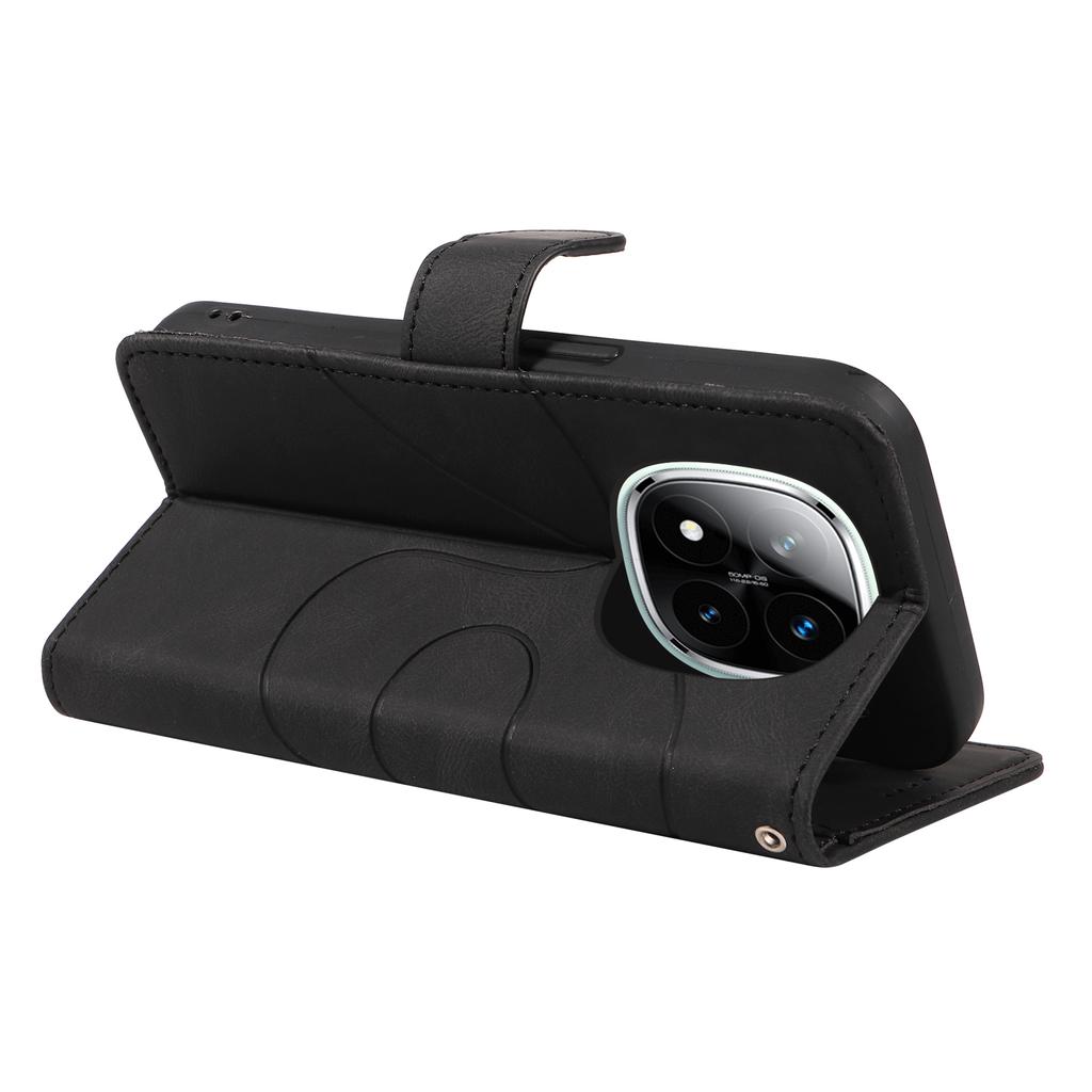 For Xiaomi Redmi Note 14 Pro+ 5G/Note 14 Pro 5G/Poco X7 5G Case Stand Wallet Leather Phone Cover Curved Line Wrist Strap