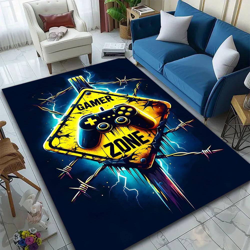 "Gamer Zone Yellow Sign Design" Patterned carpet, suitable as a non slip play mat for the living room and bedroom sofa