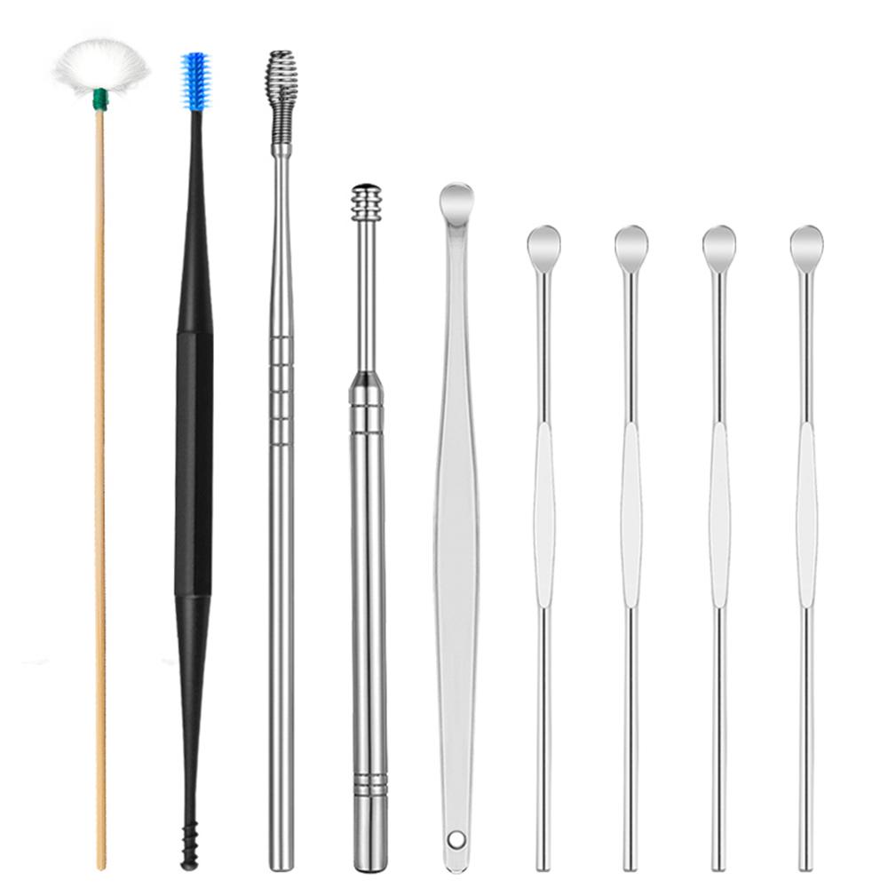 

наборы для чистки ушей из нержавеющей стали, 9 шт./компл., кюретка для удаления воска с ушами, гусиное перо, ушная палочка для ушей серебряный