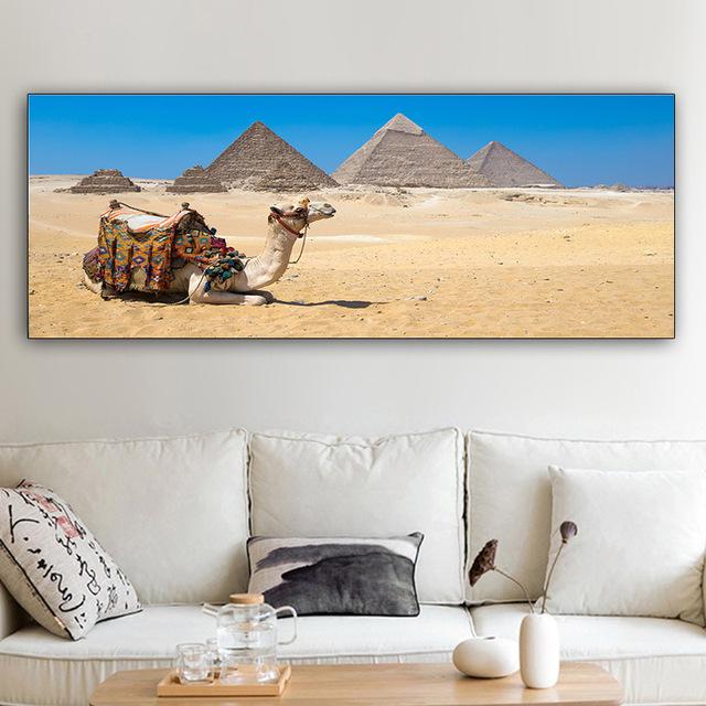 Landscape Canvas Painting Desert Camel Pyramid Sunset Posters And Prints Wall Art Pictures For Living Room Home Decor No Frame