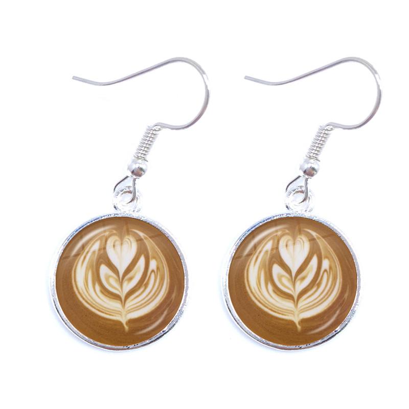 Coffee Latte Carving Love Heart Art Drop Earrings Chocolate Printing Flower Charm Jewelry For Women Gift Wholesale