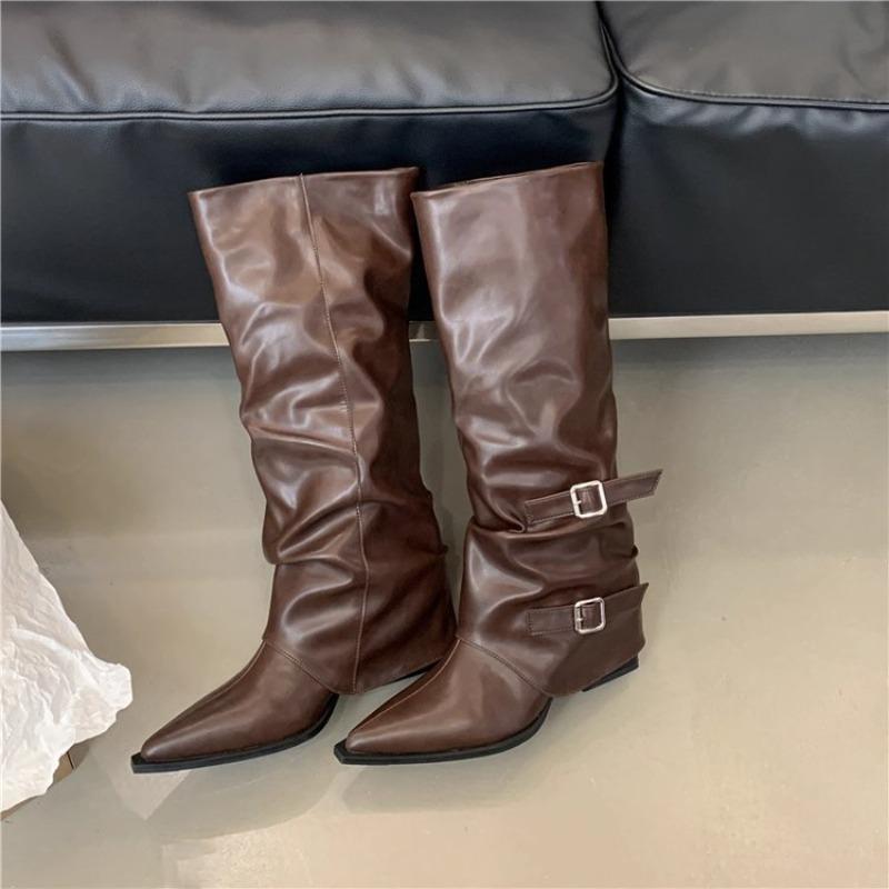 Thick-cuffed Ankle Boots, Pointed Toe Wide Boot, New Style Shoes, High Heel Long Boots