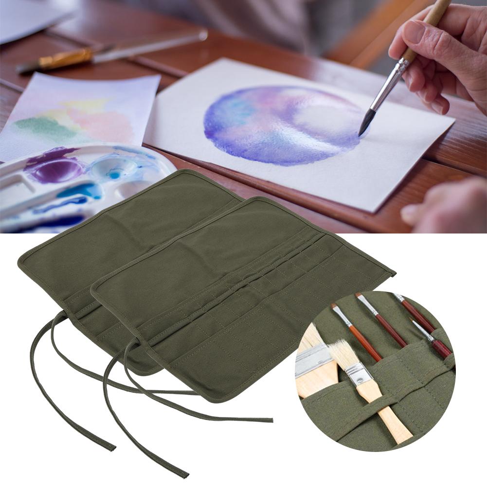 2Pcs Canvas Paint Brush Holder Gouache Oil Pen Storage Bag Roll Pen Case Artist Painting Sketch