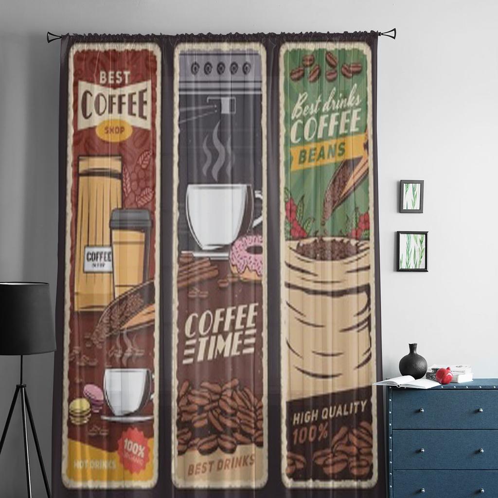 Coffee Shop Vintage Banner Cafeteria und Café Menü Tüll Gardinen für Wohnzimmer Küche Dekor Voile Organza Vorhang