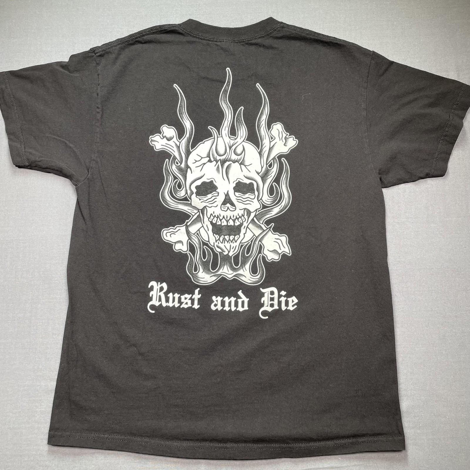 Kublai Khan Shirt Mens Large Black Rust And Die Skull Graphic Band Tee Gildan Unisex T-Shirt XL