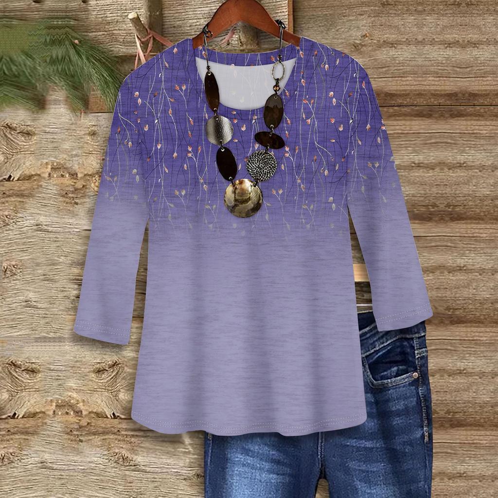 3/4 Sleeve Shirts For Women Cute Print Graphic Tees Blouses Casual Plus Size Basic Tops Pullover
