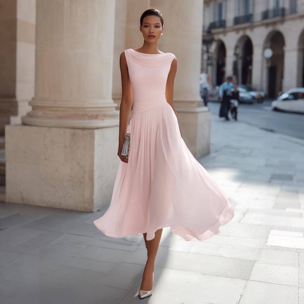 Women’s Sleeveless Cowl Neck Midi Dress Elegant Solid Design Flowy A-Line Suitable for Vacation and Daily Wear