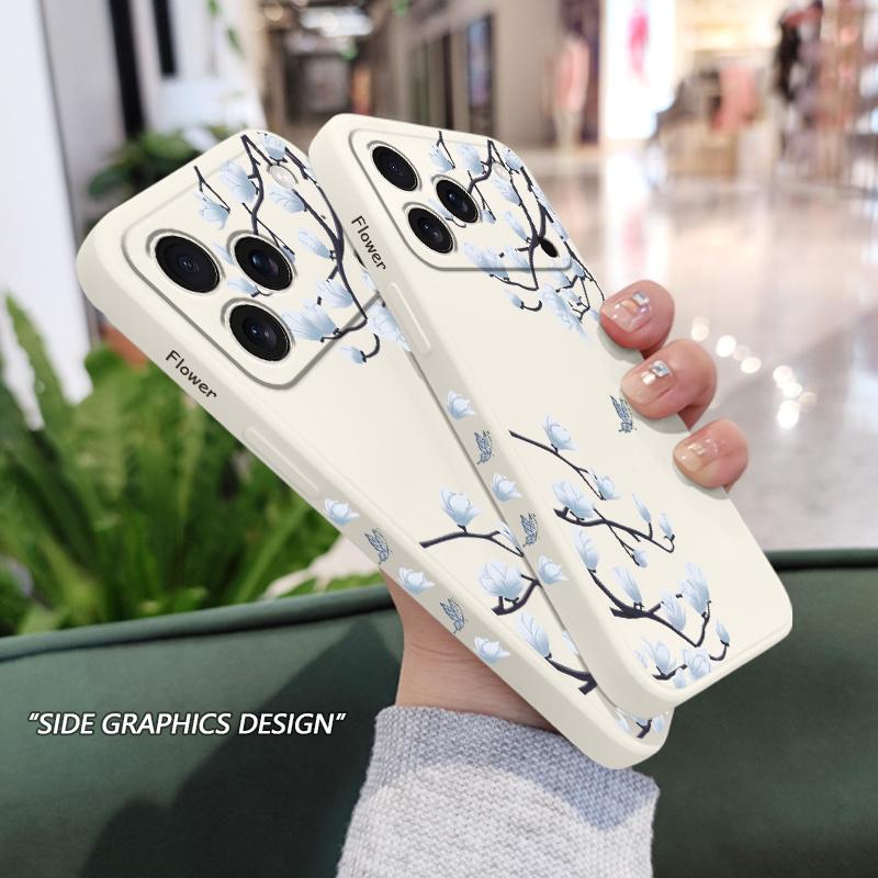 Blue Flower Intention Phone Case For iPhone 17 Air 16 16e 15 14 13 Pro Max Plus Mini Liquid Silicone Soft Cover