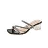 Soft Leather Crystal Thick Heel Sandals Female Internet Celebrity High Heels Two Slippers Rhinestone Fairy Wind Wear Deodorant Summer New