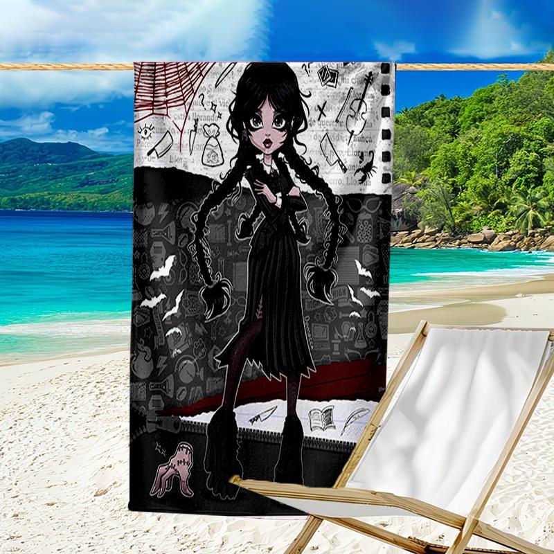 proof beach towel with a Wednesday Addams4 pattern - soft,absorbent,quick-drying,machine washable - perfect for swimming,camping,bathing