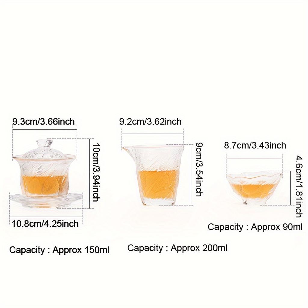 1 Set Glas Kung Fu Tee Set Japanisches Haushalts-Tee Gedeckter Becher Teetasse Wohnzimmer Gletschermuster Glasbecher Trinkgeschirr Komplettes Tee-Set Geburtstagsgeschenke