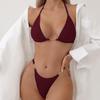 Solid Color Halter Tie Triangle Bikini Set