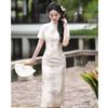 New Chinese White Embroidered Cheongsam Women's Retro Stand-up Collar Short-sleeved Improved Dress High-end Temperament 1011 New
