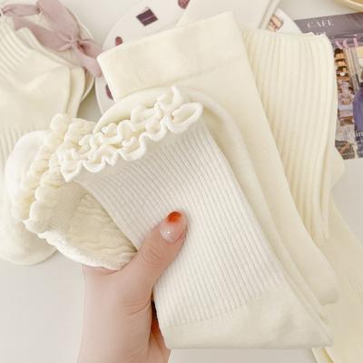 Damen Baumwollsocken für Frühling und Sommer, Mittelhohe Socken, Unifarbene Socken, Weiße Spitzensocken, Slipper, Vielseitige Damensocken