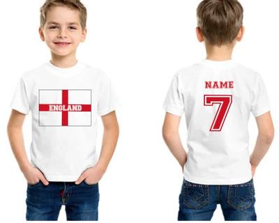 Personalised England Football Boys Baby Children T-shirts with Your Name and Number Birthday Part