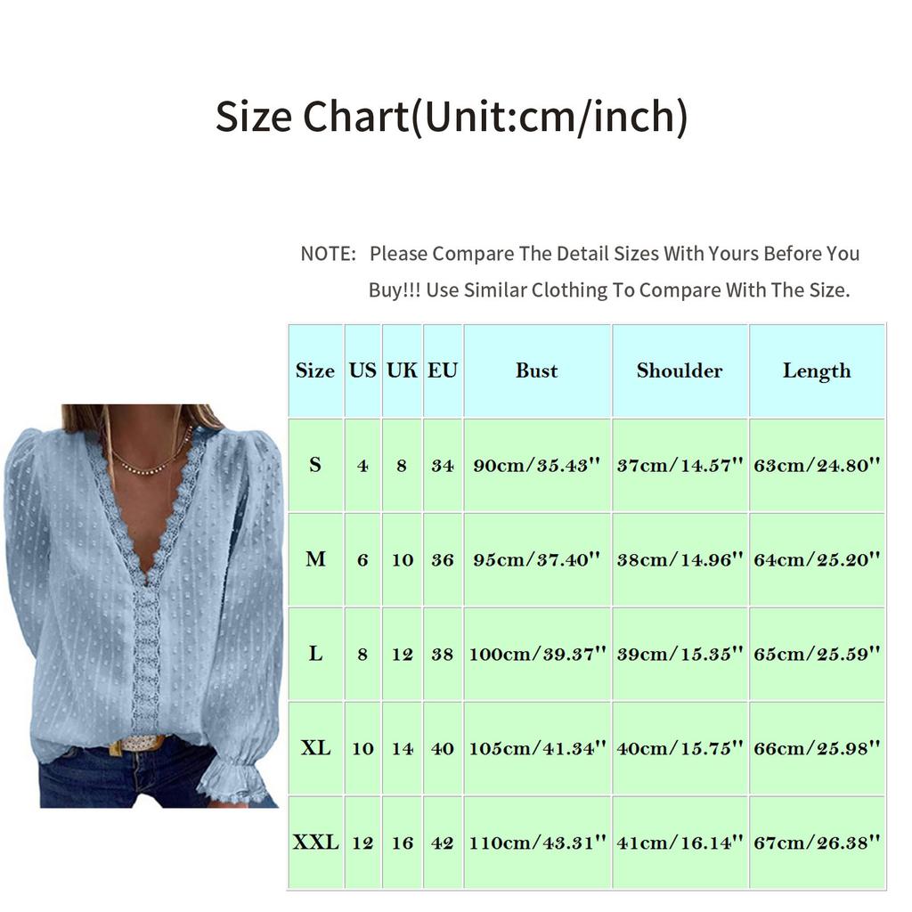 Women's Blouse V-neck Chiffon Shirt Embroidered Lace Long Sleeve Tops