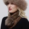 Hot Sale Rex Rabbit Fur Hats Scarf Set Elastic Knitted Winter Hat Women Genuine Warm Fur Caps Luxury Woman Fox Fur Bucket Hat