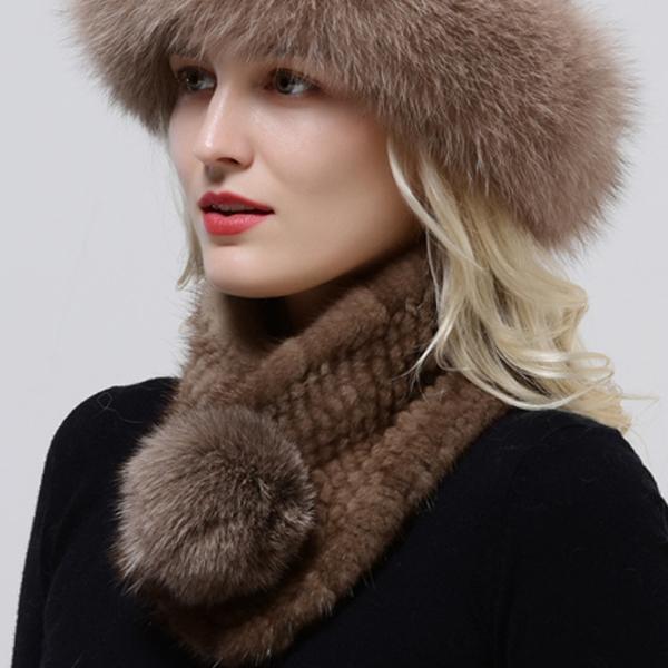 Hot Sale Rex Rabbit Fur Hats Scarf Set Elastic Knitted Winter Hat Women Genuine Warm Fur Caps Luxury Woman Fox Fur Bucket Hat