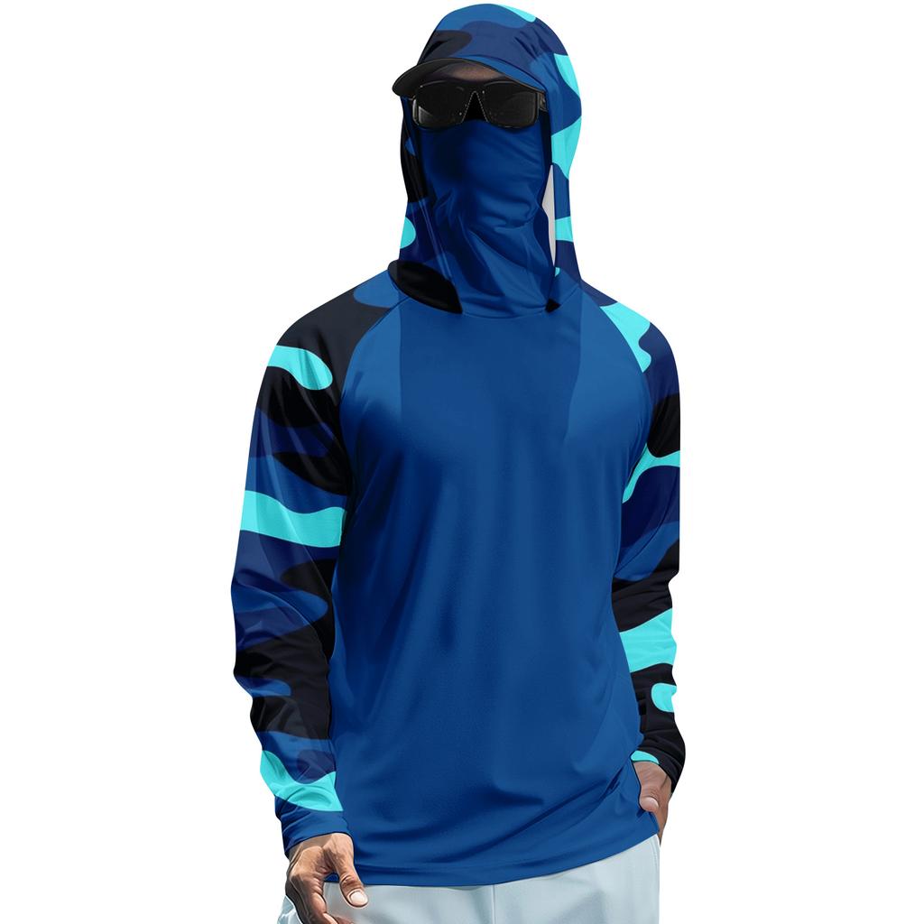 Long Sleeve Fishing Shirts for Men Sun Hoodie Hooded Sun Shirts Fishing Hoodie Camo Hoodie for Outdoor Activities