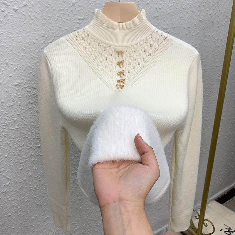 

Women s Fleece-Lined Semi-High Neck Sweater - Autumn/Winter 2025 Trend L (110-120 jin)