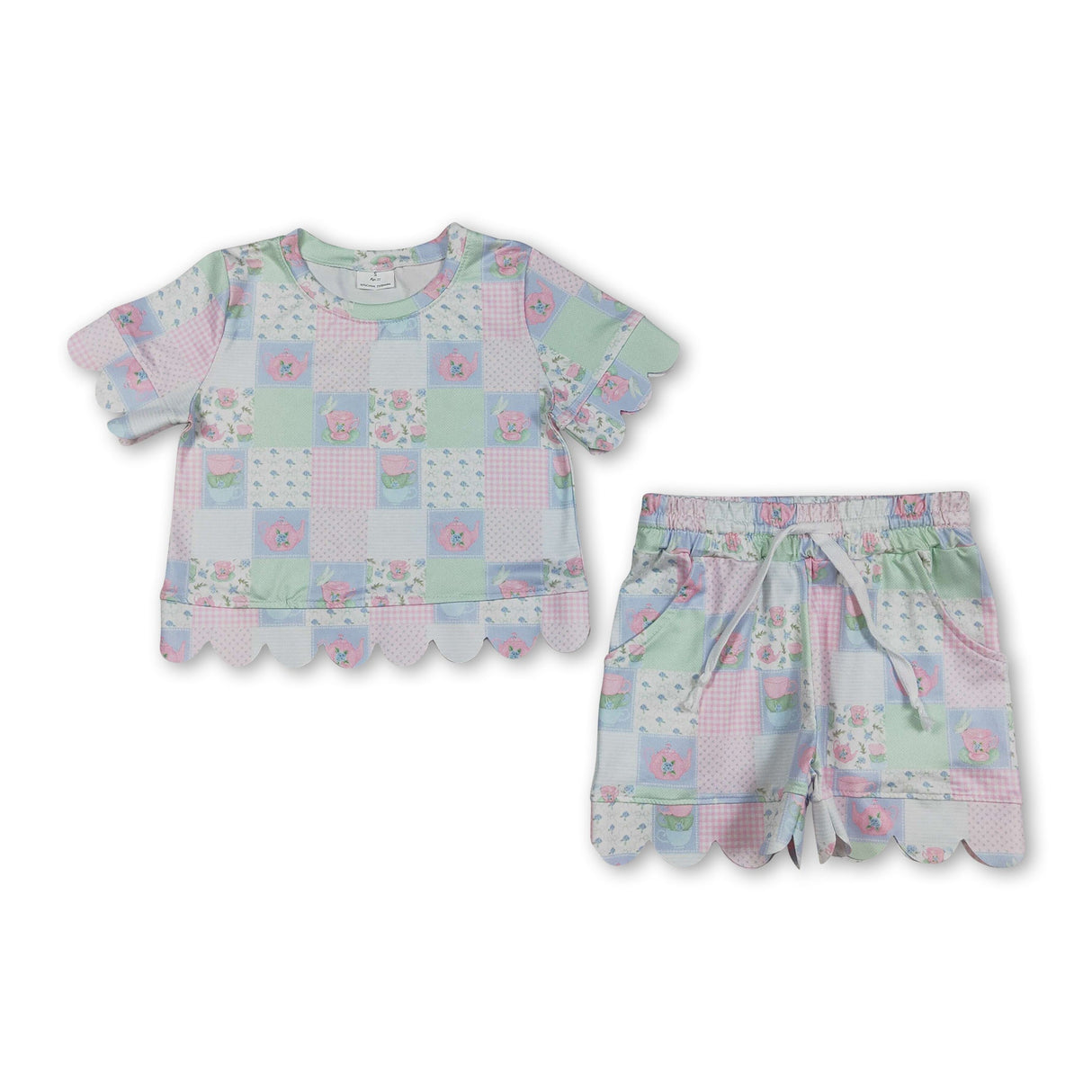 Sibling Baby Girls Colorful Flowers Top Pockets Short Scallop Clothes Sets 3T