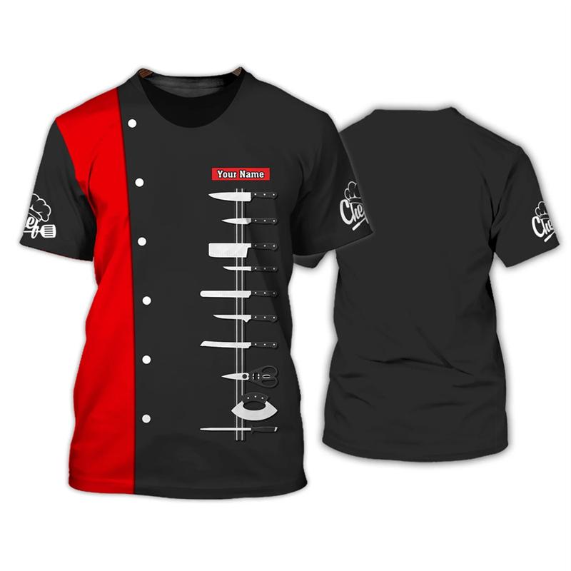 Modische Koch Grafik T-Shirts für Herren Sommer Lässig Kurzarm Benutzerdefinierter Name 3D Gedruckte T-Shirts Locker Atmungsaktive Pullover T-Shirts